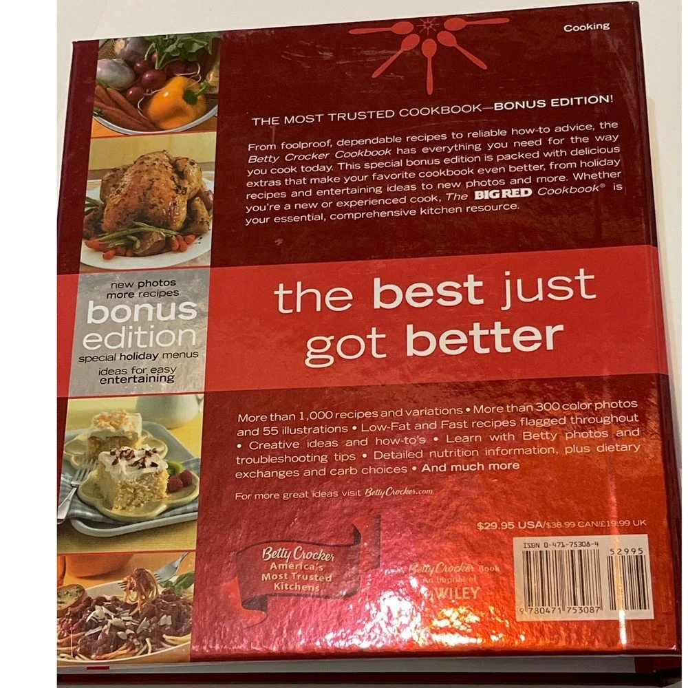 Betty Crocker Cookbook Bonus Edition Red Ring Binder 1000+ Recipes Wiley Classic